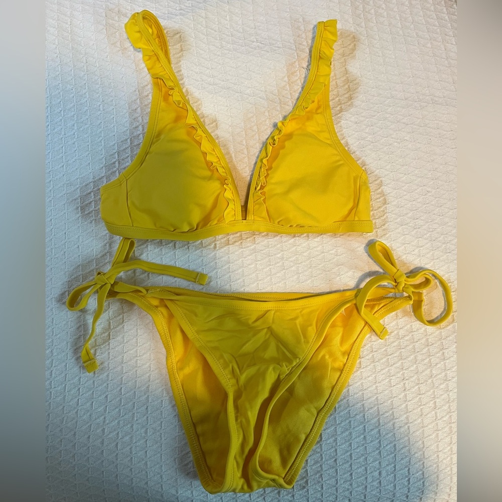 Shade & Shore Yellow Ruffle Bikini Top and Side-Tie Bikini Bottoms